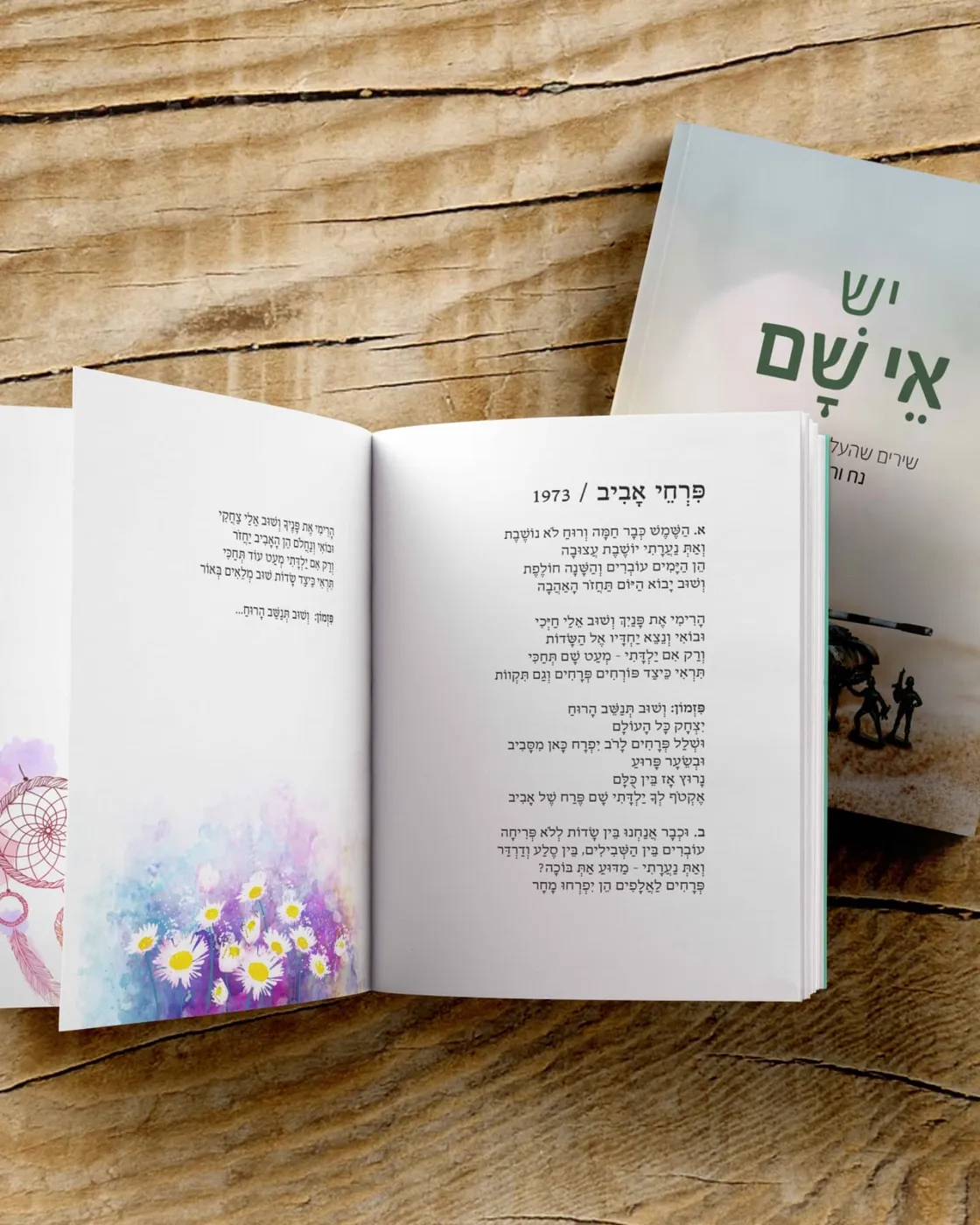 עמוד שיר עם איור אקוורל של פרחי אביב